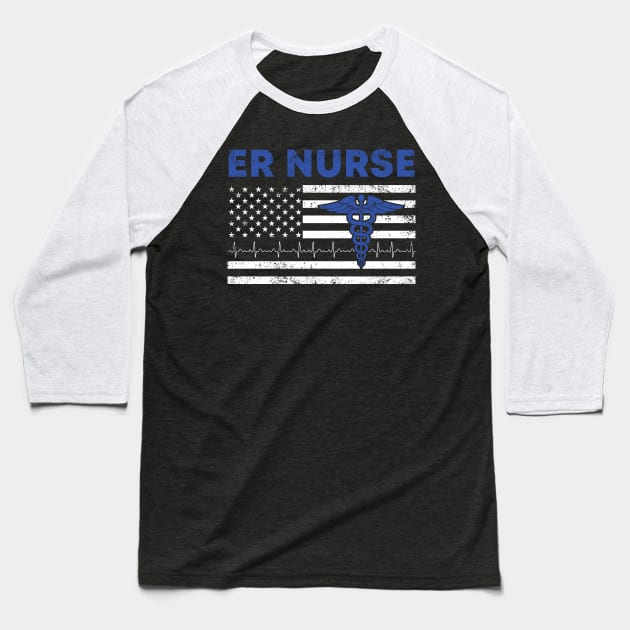 Emergency Room with American Flag Vintage - ER Nurse Baseball T-Shirt by neonatalnurse